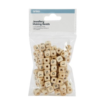 Jewellery Making Beads, Wood Alphabet - Anko
