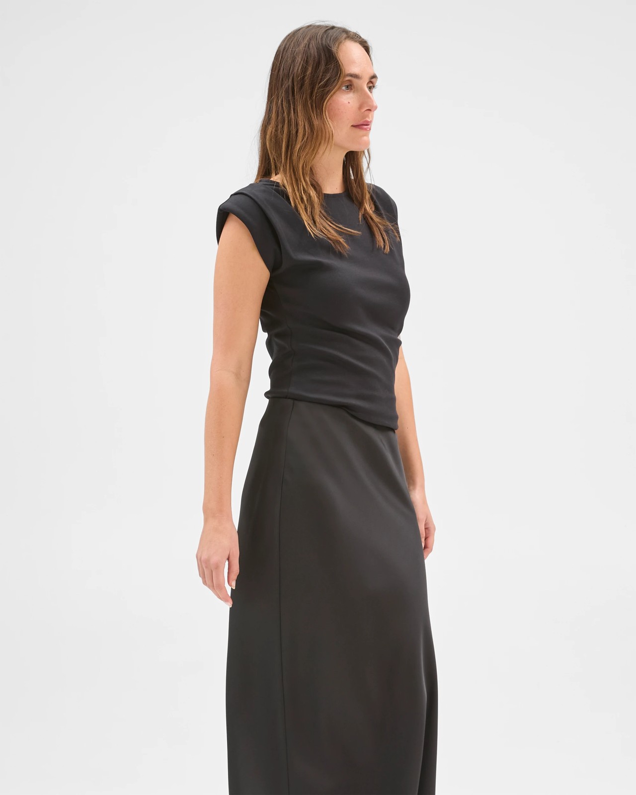 Preview Satin Bias Cut Midi Skirt - Black 4 of 5