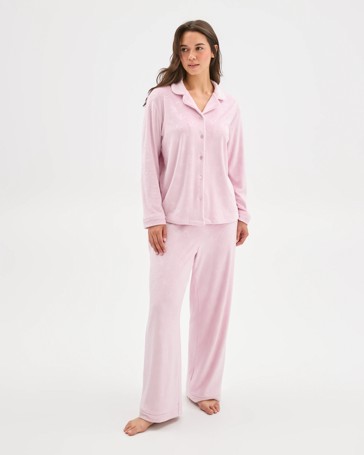 Embossed Fleece Long Sleeve Pyjama Set