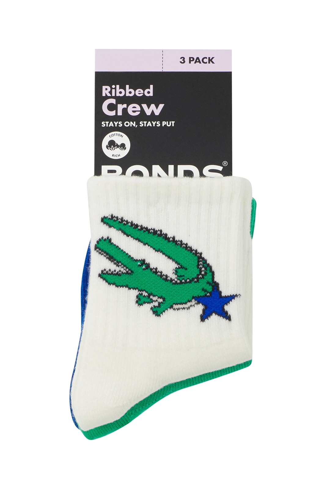 Bonds Baby 3 Pack Pattern Rib Crew Socks 3 of 3