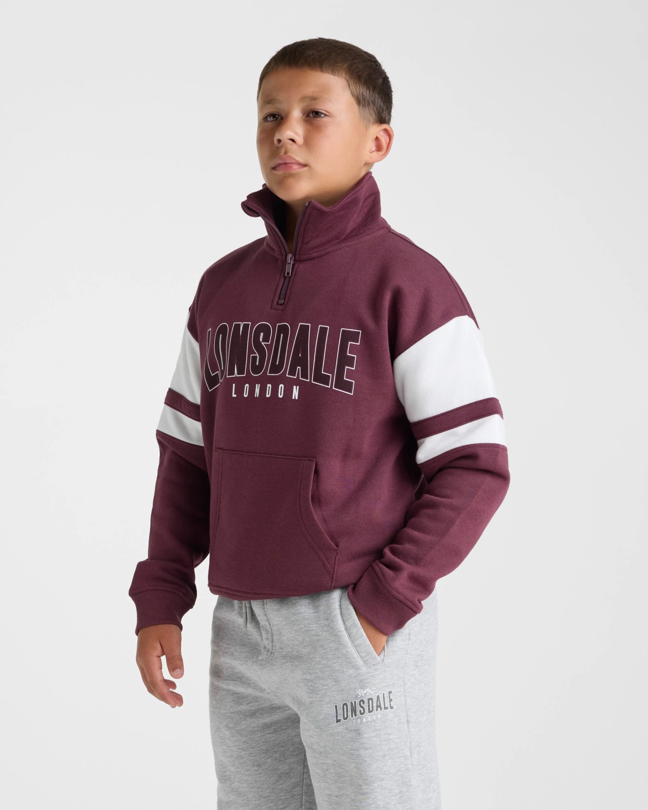 Lonsdale London Boys Retro Sport Quarter Zip Hoodie - Berry 4 of 5