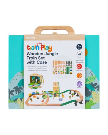Anko 41 Piece Wooden Jungle Train Set with Case