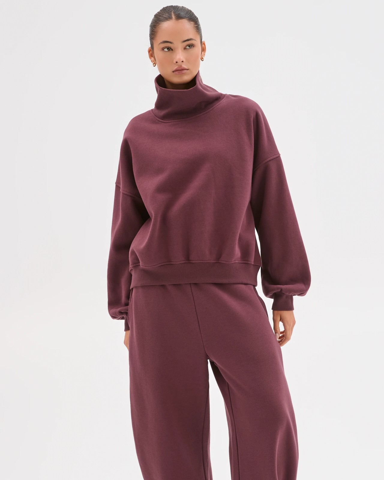 Lily Loves Australian Cotton Blend High Neck Fleece Jumper - Burgundy Rouge 3 of 6