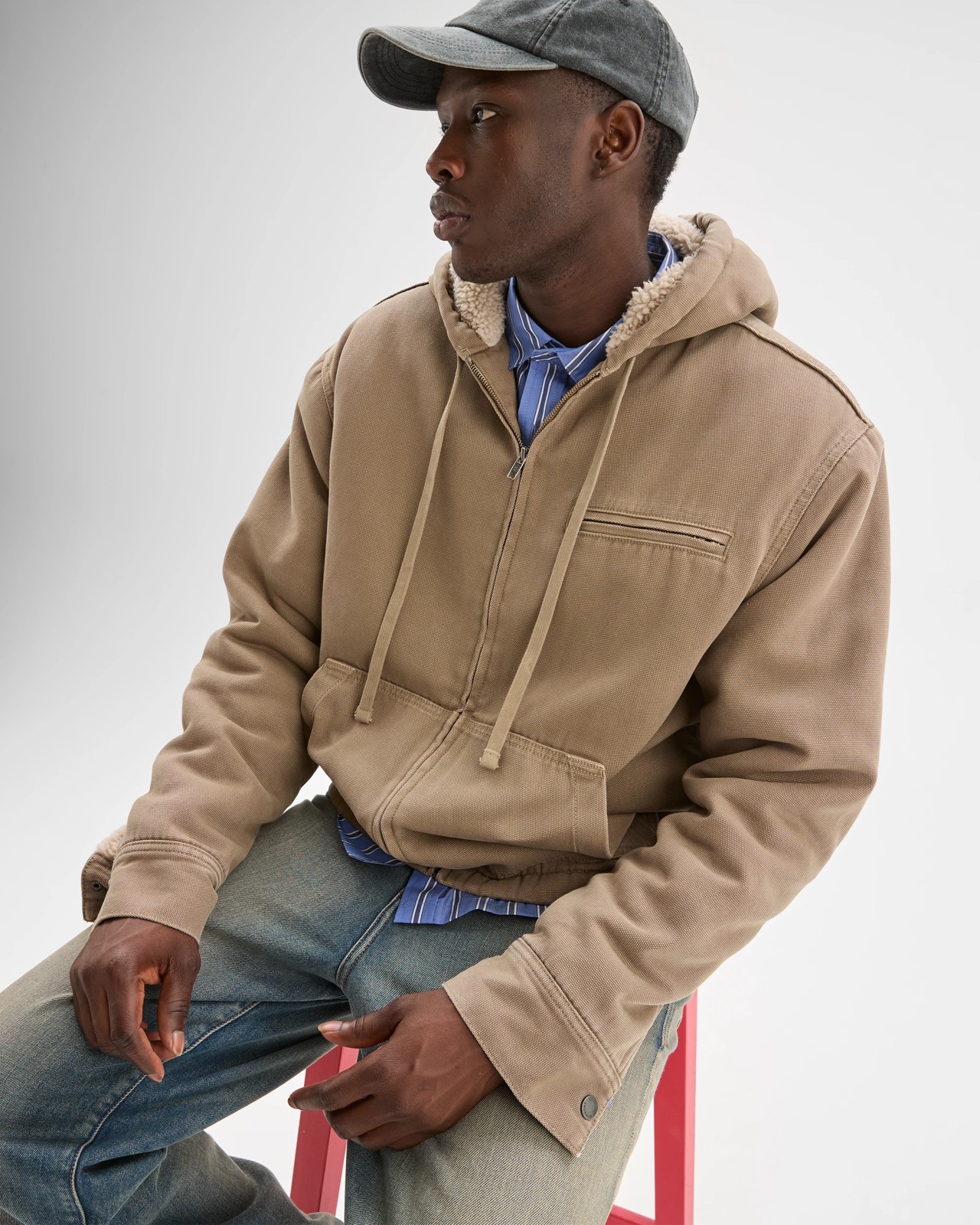 Commons Heavyweight Washed Hooded Worker Jacket - Khaki 4 of 6