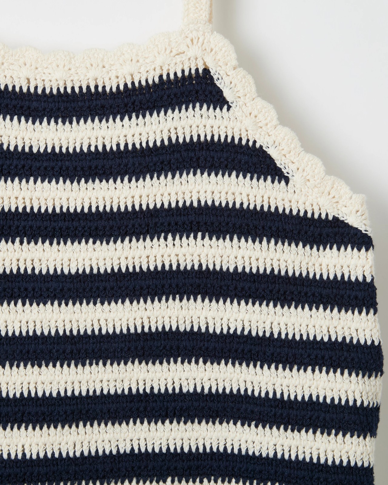 Australian Cotton Blend Crochet Tank Top - Navy/Cream Stripe 2 of 2