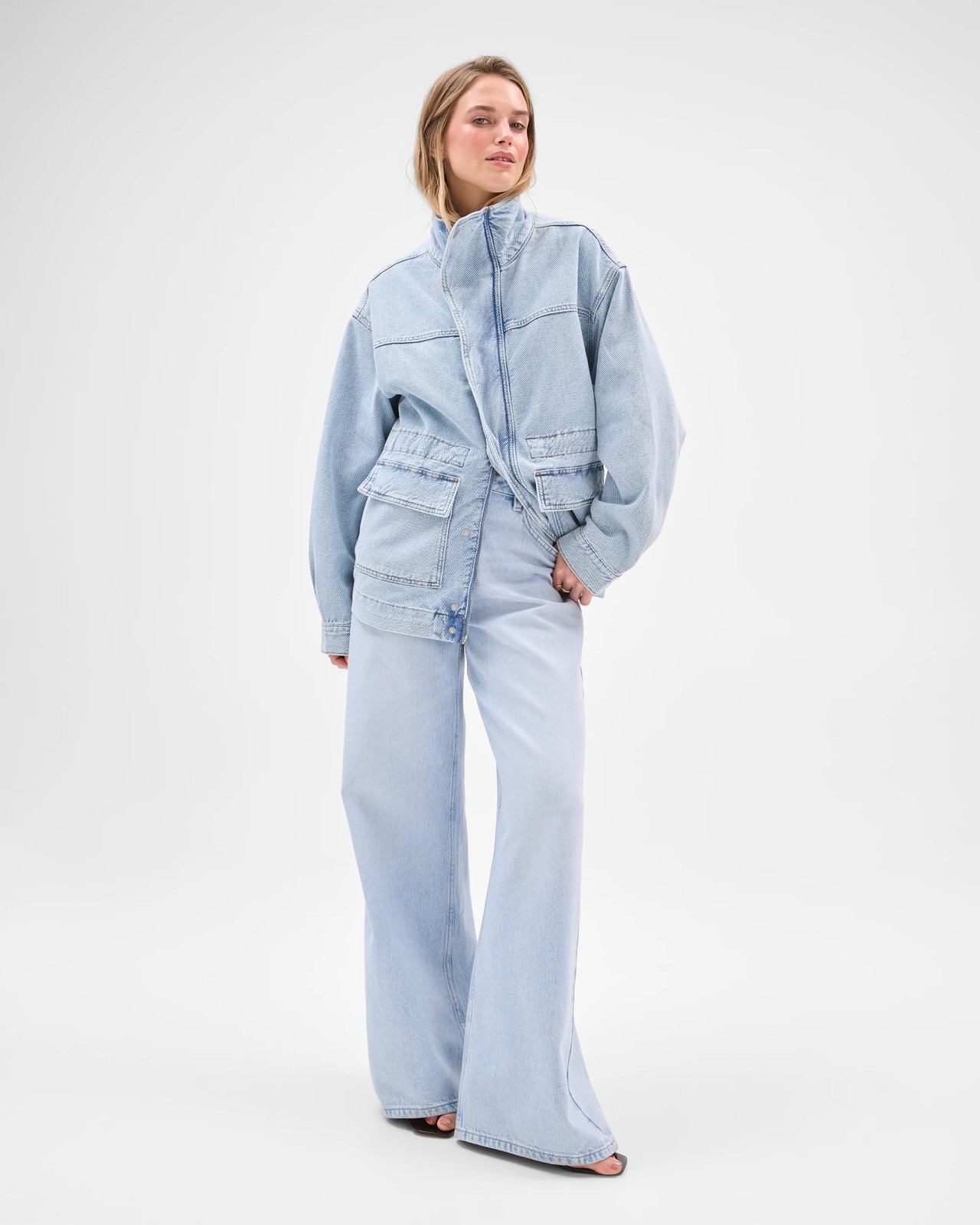 Lily Loves Australian Cotton Blend Funnel Neck Denim Jacket 2 of 5
