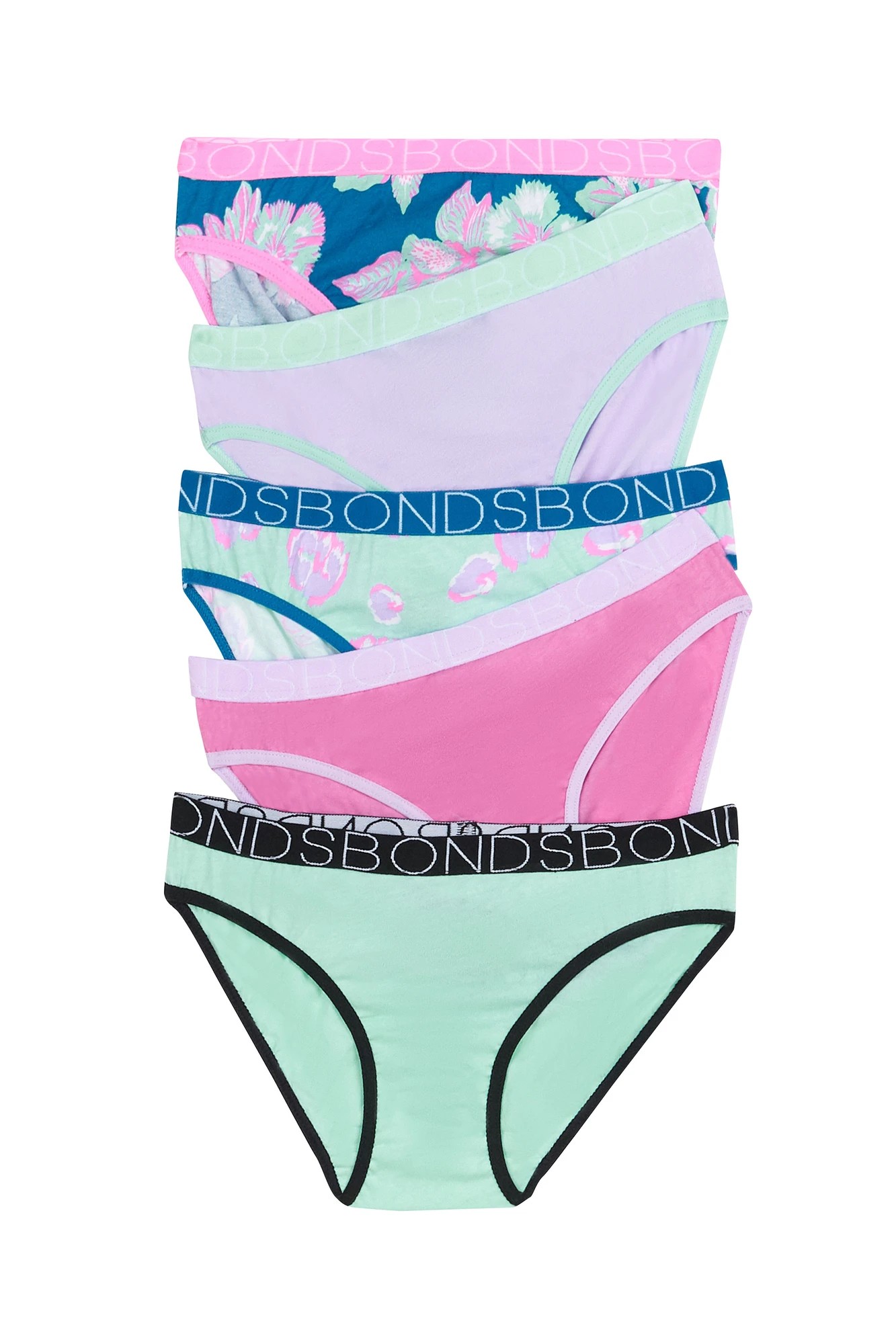 Bonds Girls Bikini Briefs 5 Pack - Lolly Ice Stripe