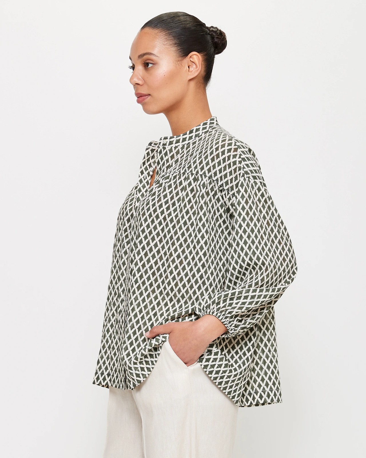 Gathered Button Through Blouse - Preview 3 of 5