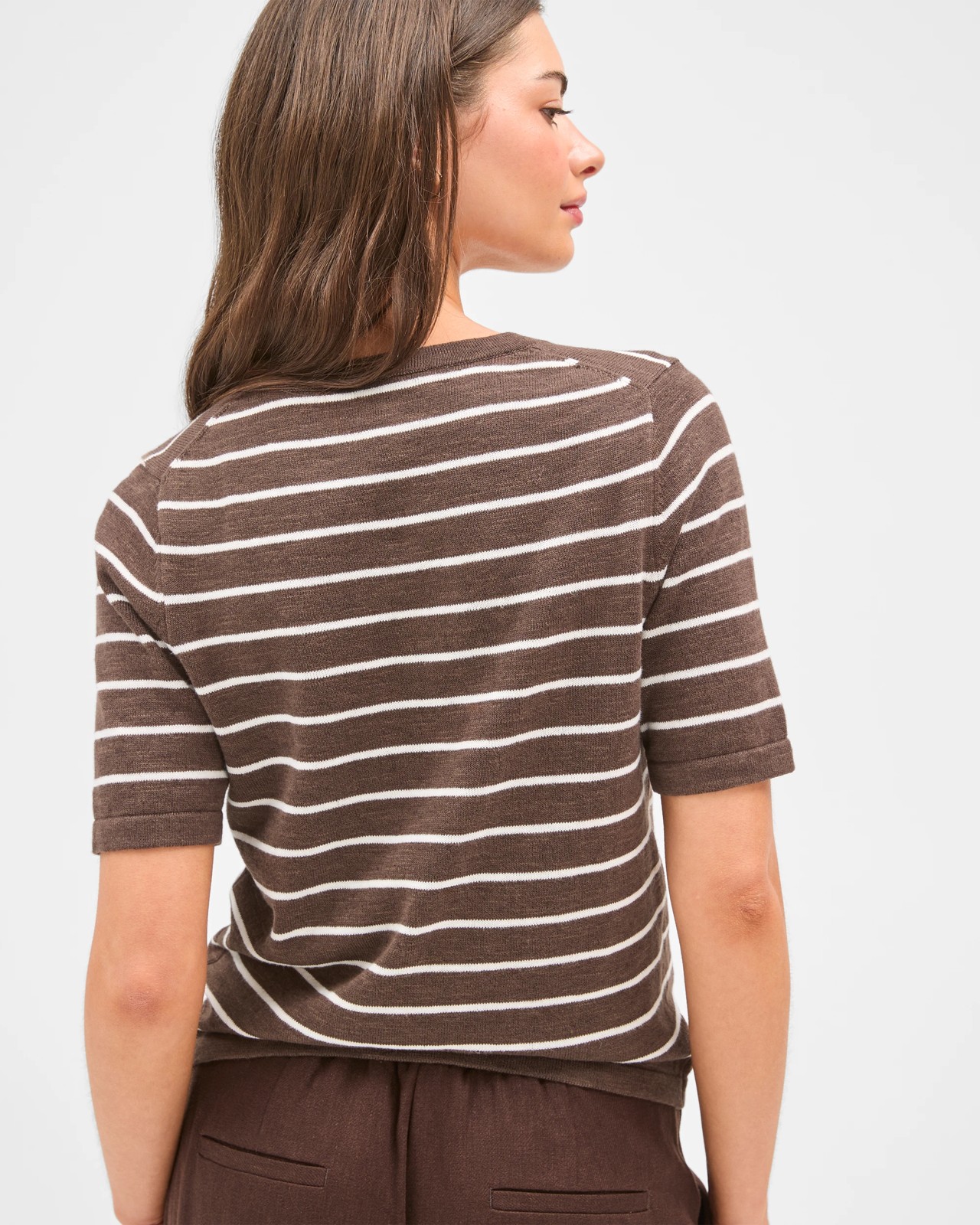 Petites Australian Cotton Blend V-Neck Knit T-Shirt - Coffee Bean Pale Oat 6 of 6