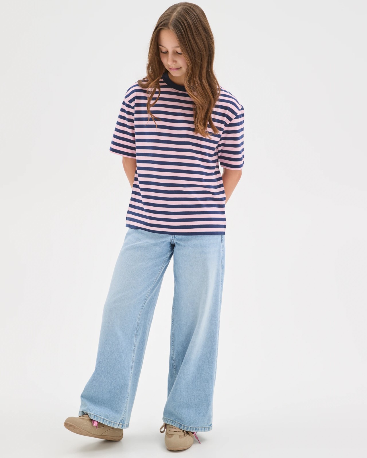 Organic Cotton Heavyweight Oversized T-Shirt - Pink / Navy 2 of 6