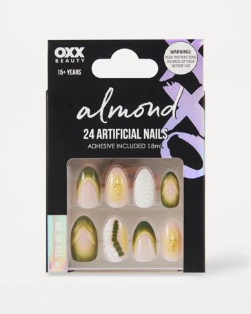 OXX Beauty Pack Artificial Nails with Adhesive - Almond Shape - Green 3D