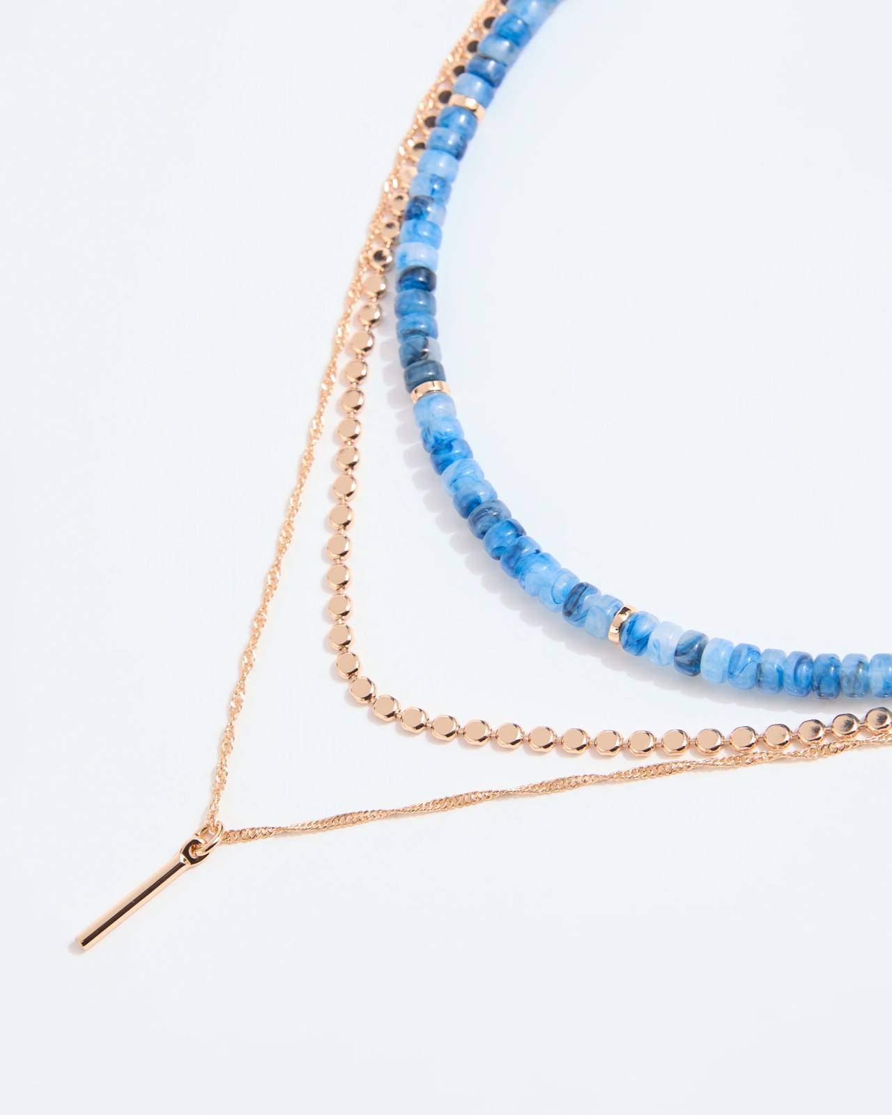Layered Bead and Chain Necklace Set - Blue 2 of 2
