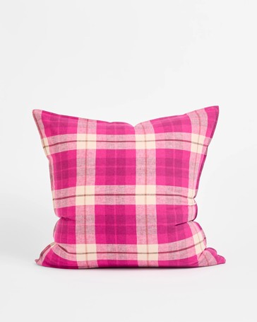 Aster Check Linen/Coton European Pillowcase - Fuschia