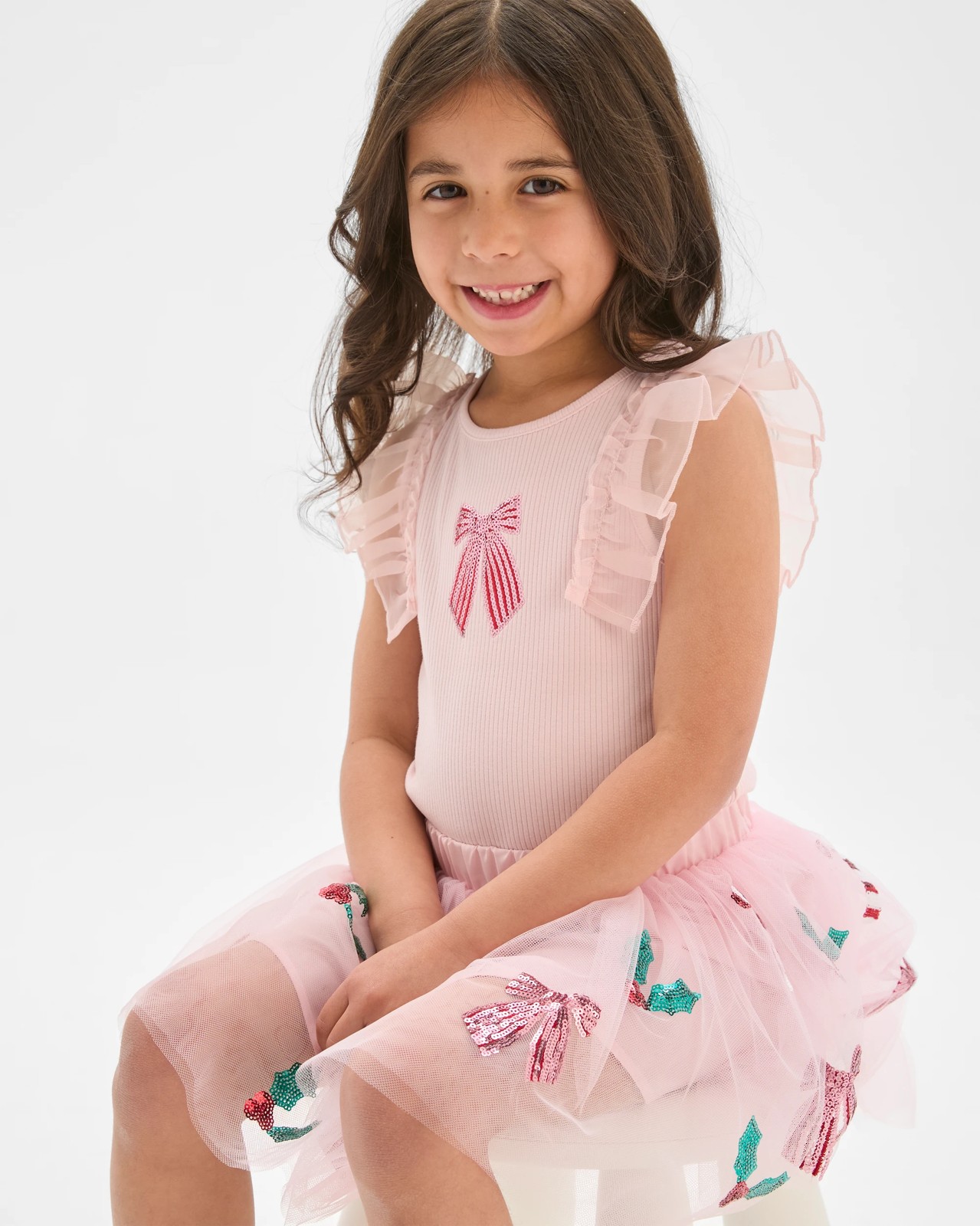 Australian Cotton Tulle Fashion Christmas Ruffle Tank Top - Pink Bow 3 of 6