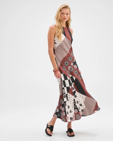 Preview Sleeveless Cowl Neck Asymmetric Hem Midi Dress