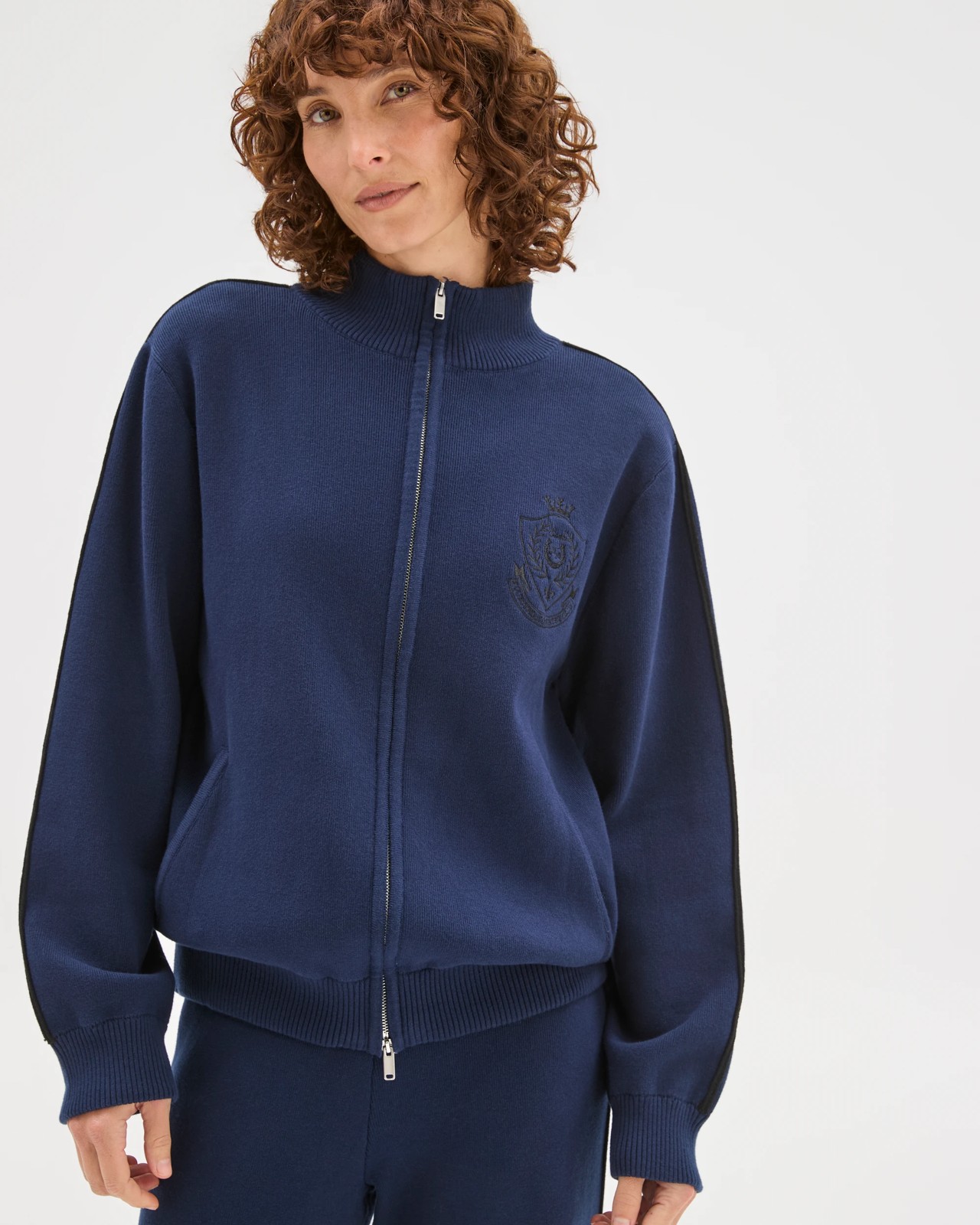 Active Australian Cotton Blend Knit Zip Through Jumper - Navy 2 of 5