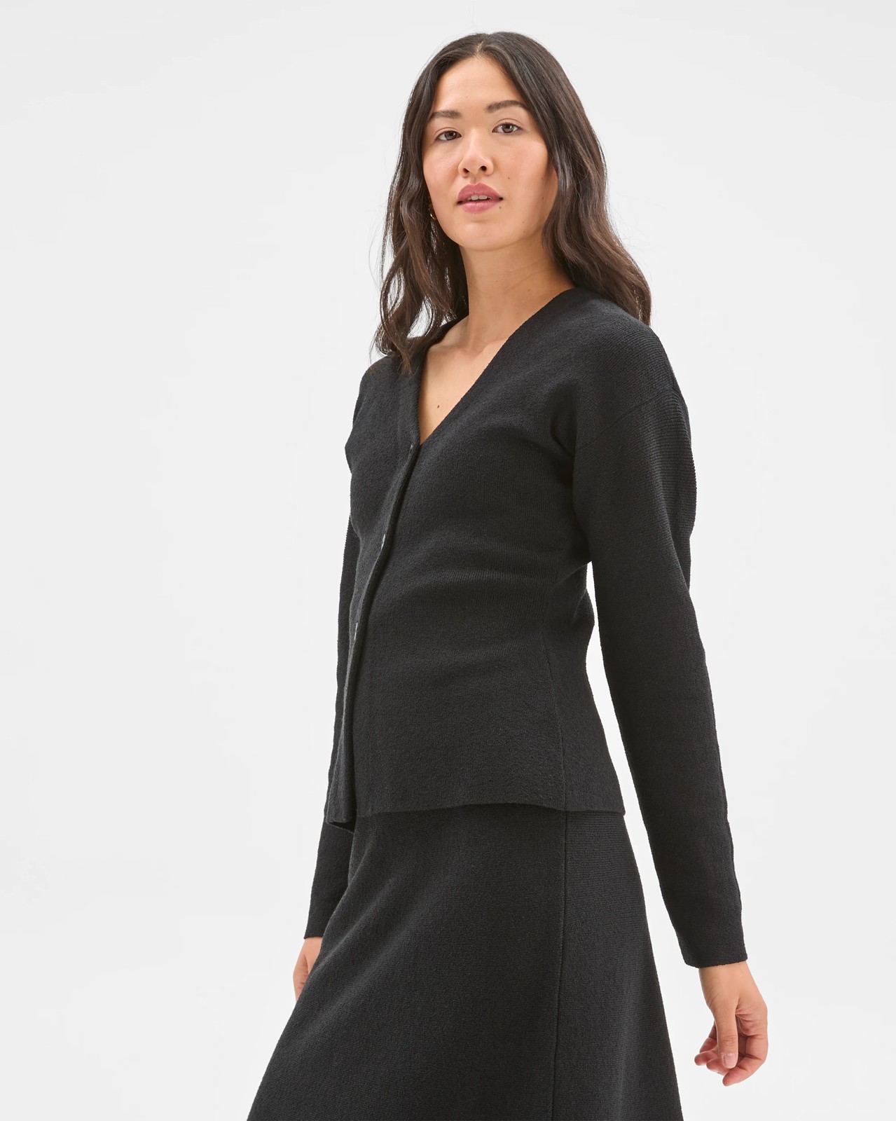 Preview Boucle Long Sleeve Cocoon  Cardigan - Black 4 of 5