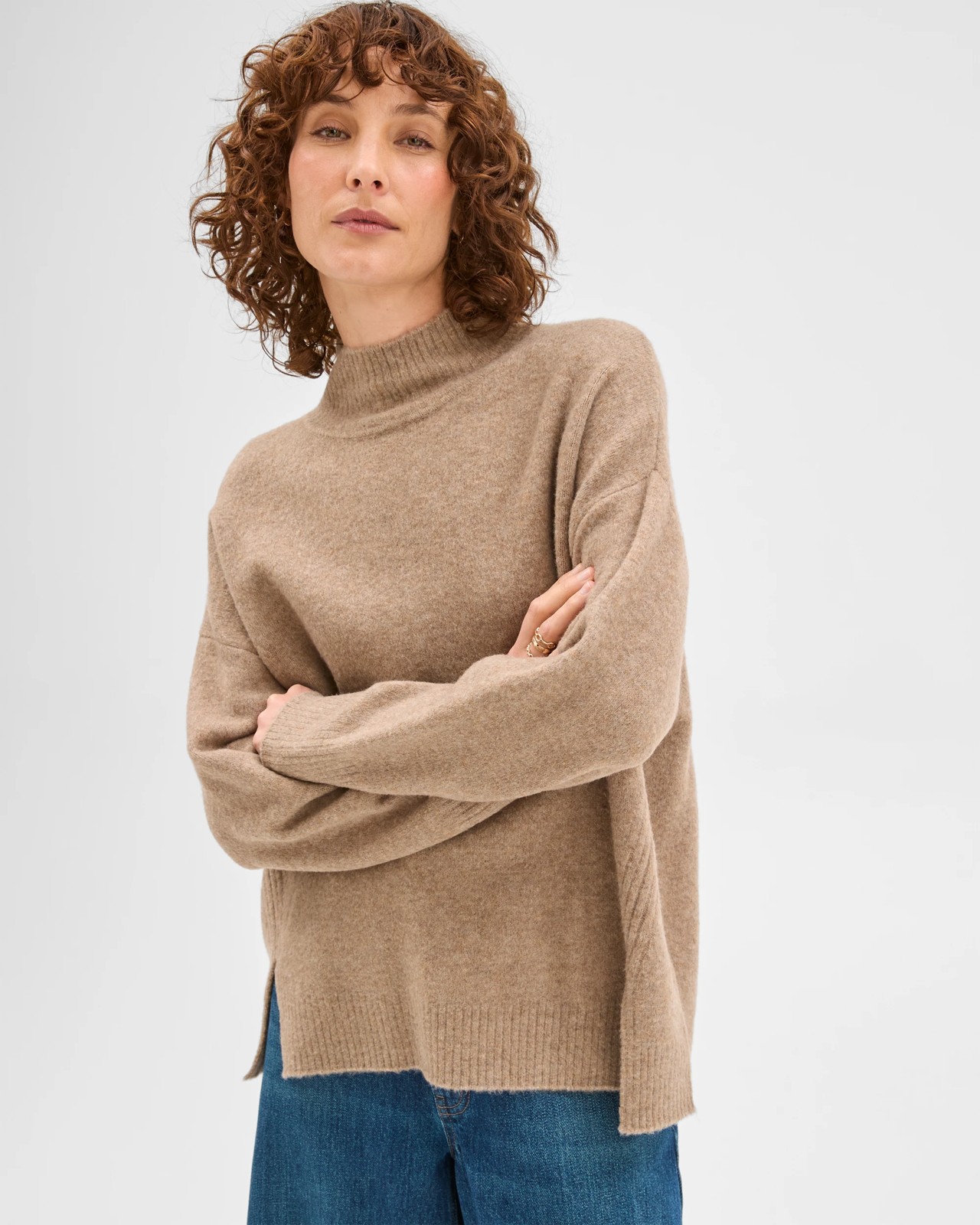 Super Soft Mock Neck Sweater - Dark Fawn Marle 4 of 5