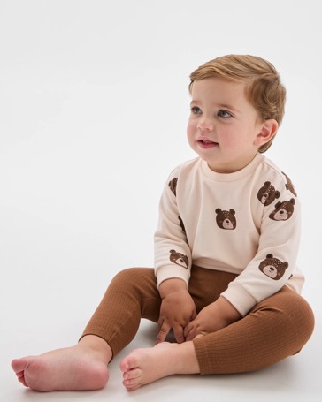 Baby Organic Cotton Fleece Top and Rib Leggings Set
