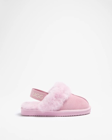 Girls Youth Sheepskin and Leather Elastic Scuff Slipper