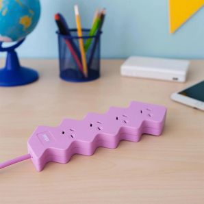 Arlec 4 Outlet Hexagon Overload Protected Powerboard - Pink product image