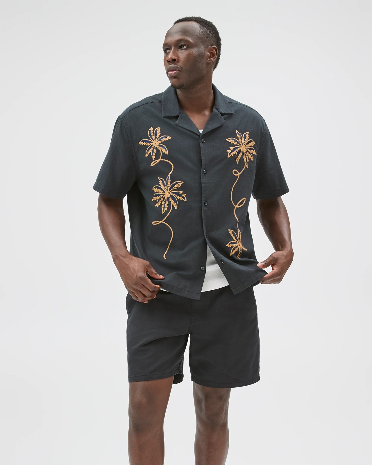 Commons Australian Cotton Short Sleeve Embroidered Boxy Fit Shirt - Black 3 of 5