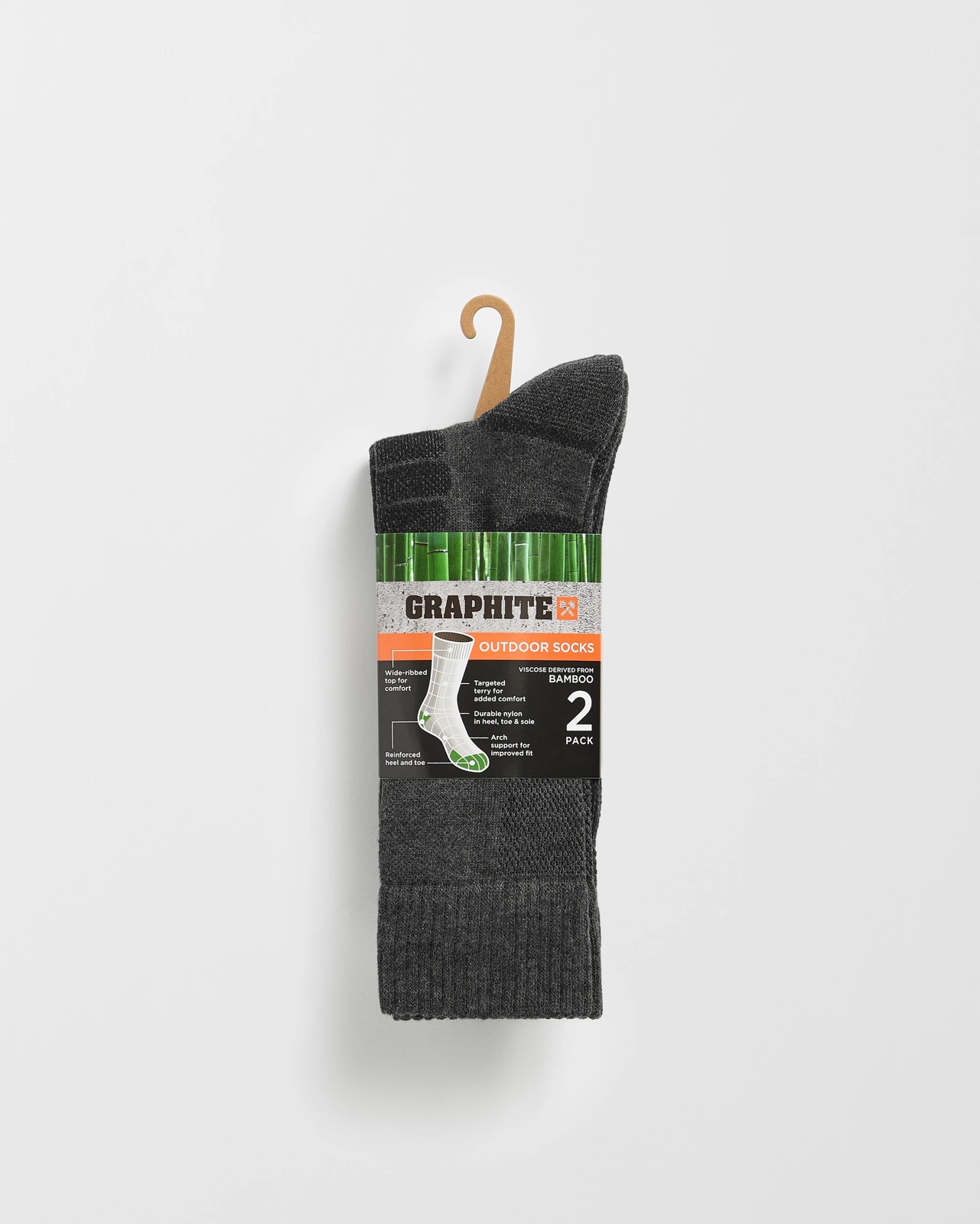 Graphite Bamboo 2 Pack Performance Crew Socks - Charcoal 2 of 3