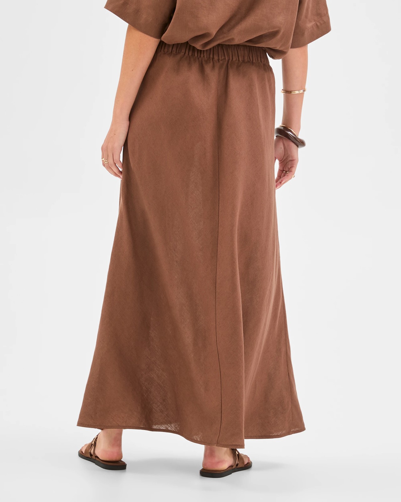 European Linen Seam Detail Skirt - Warm Brown 6 of 6