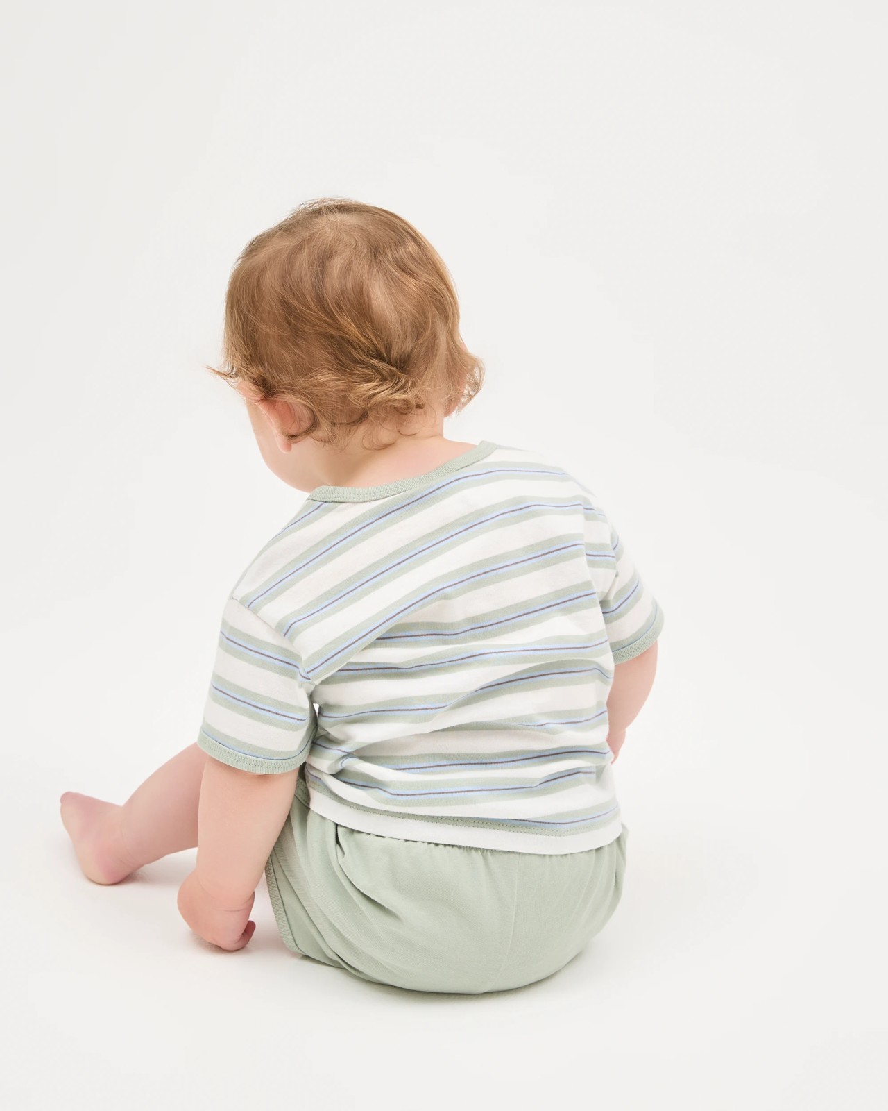 Baby Organic Cotton T-Shirt & Shorts Set - Green Stripe 3 of 4