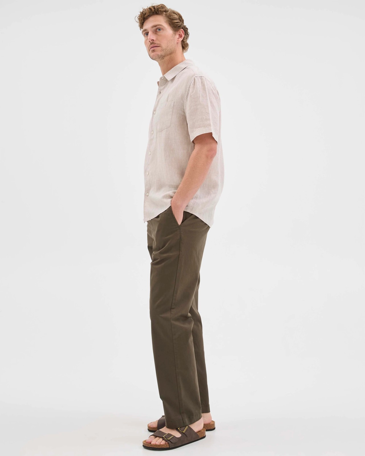 Australian Cotton Elastic Waistband Chino Pants - Dark Olive 2 of 5