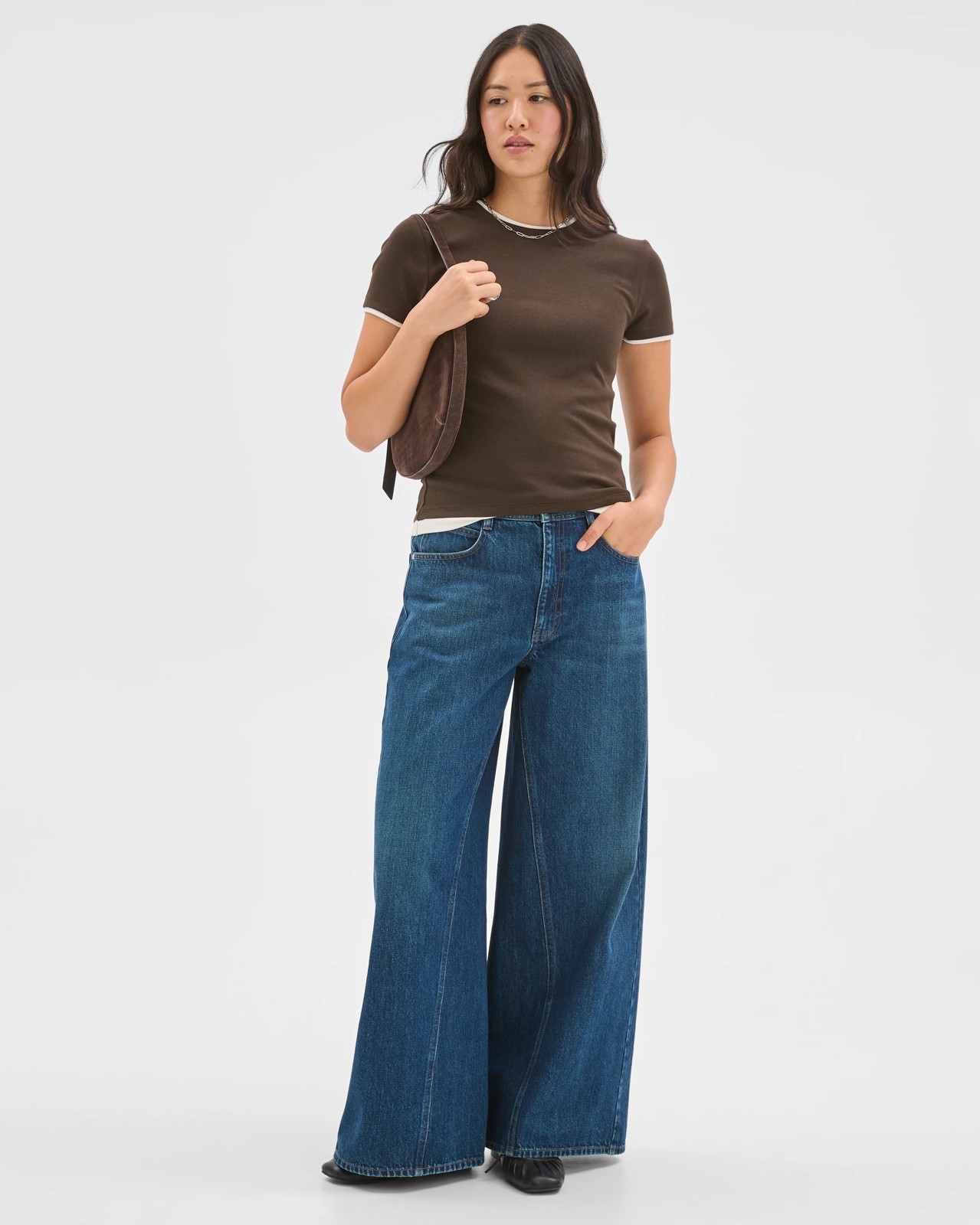Soft Touch Double Layer Fitted T-Shirt - Coffee Bean/Cloud Dancer 2 of 6