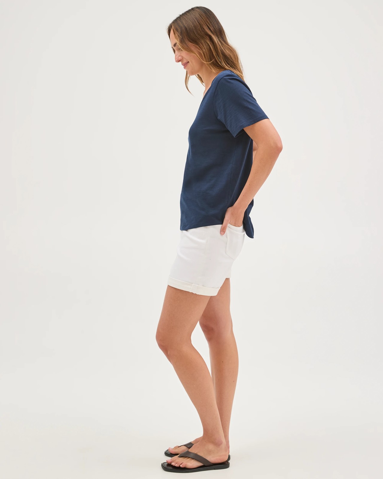 Australian Cotton Slub Relaxed V-Neck T-Shirt - Navy Blazer 5 of 6