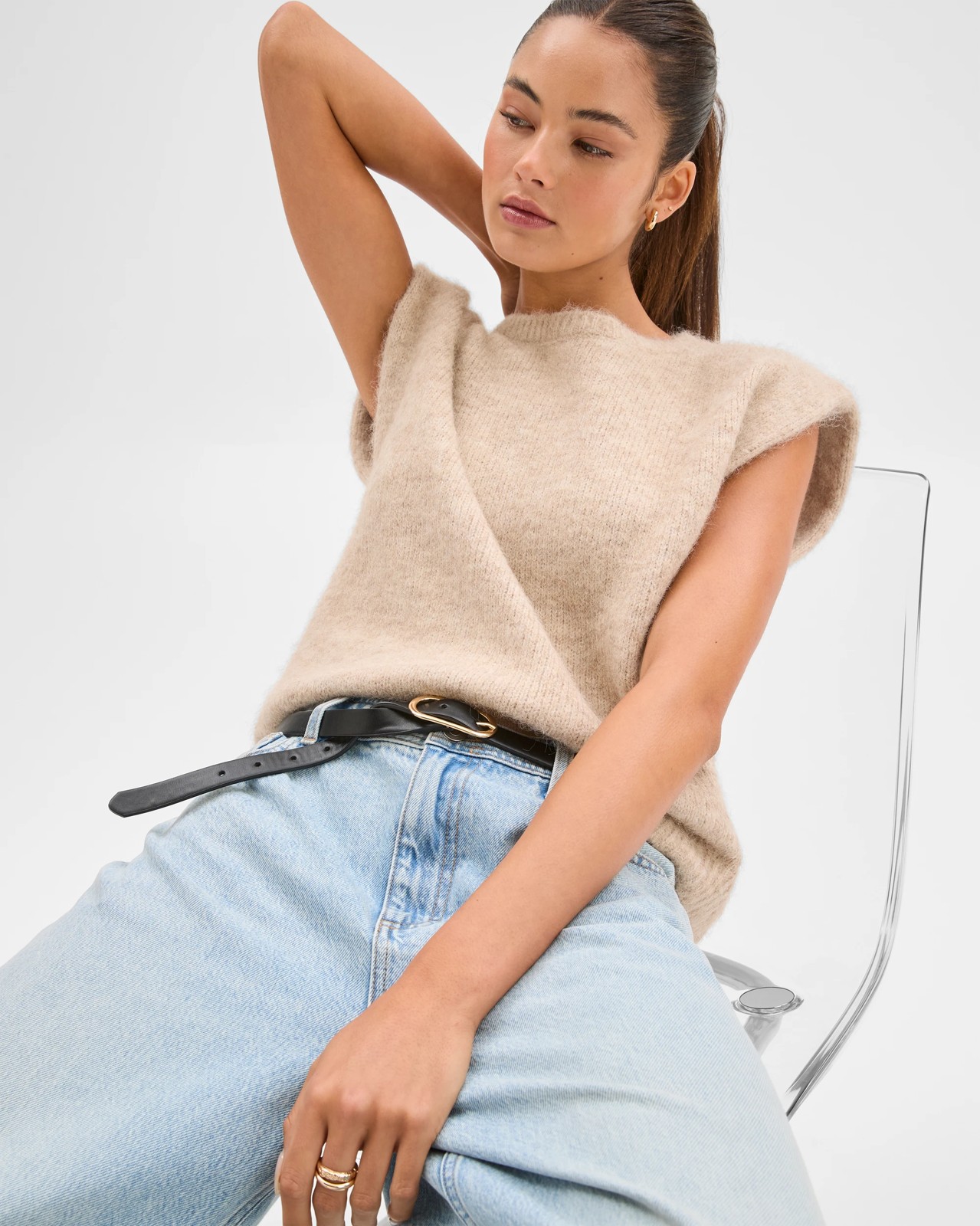 Lily Loves Exaggerated Shoulder Knit Vest - Pine Nut 6 of 6