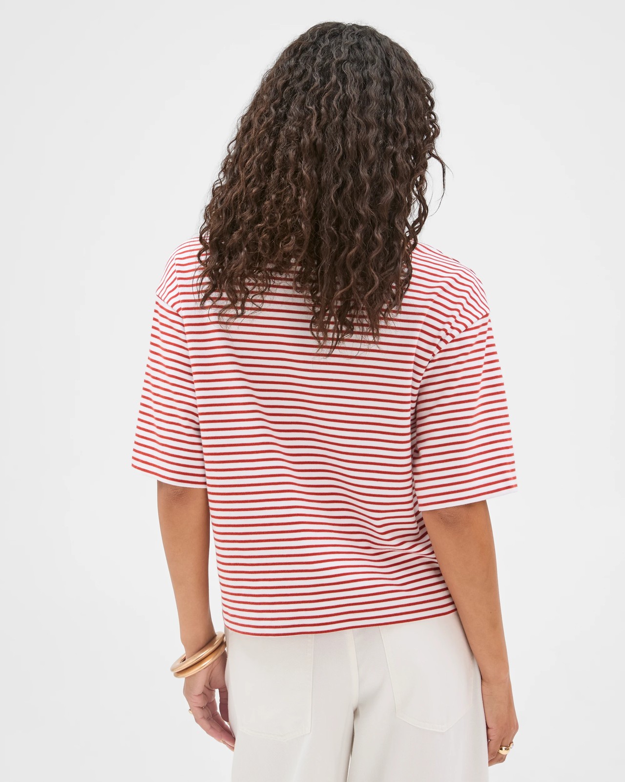 Australian Cotton Heavyweight V-Neck Boxy T-Shirt - Red Stripe 6 of 6