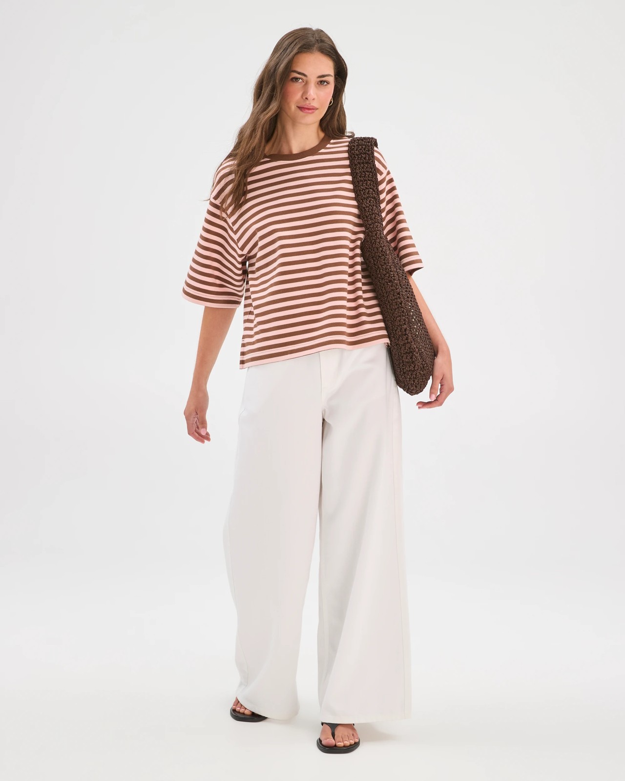 Petites Australian Cotton Heavyweight Boxy T-Shirt - Rose Water Stripe 6 of 6