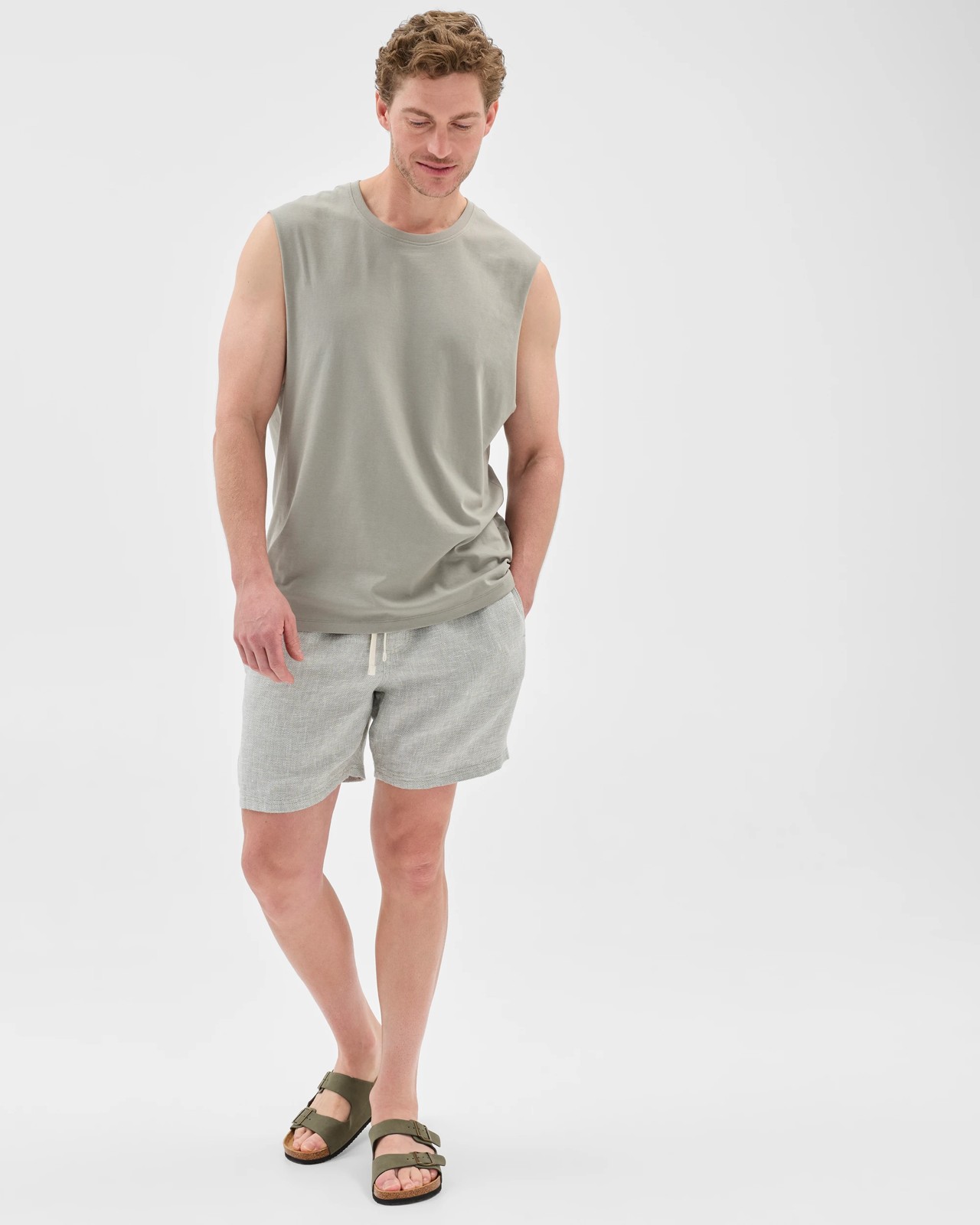European Linen Elastic Waist Shorts - Forest Fog 2 of 5
