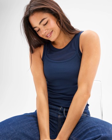 Double Layered Sheer Rib Tank Top - Lily Loves