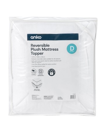 Anko Reversible Plush Mattress Topper, Double Bed - White