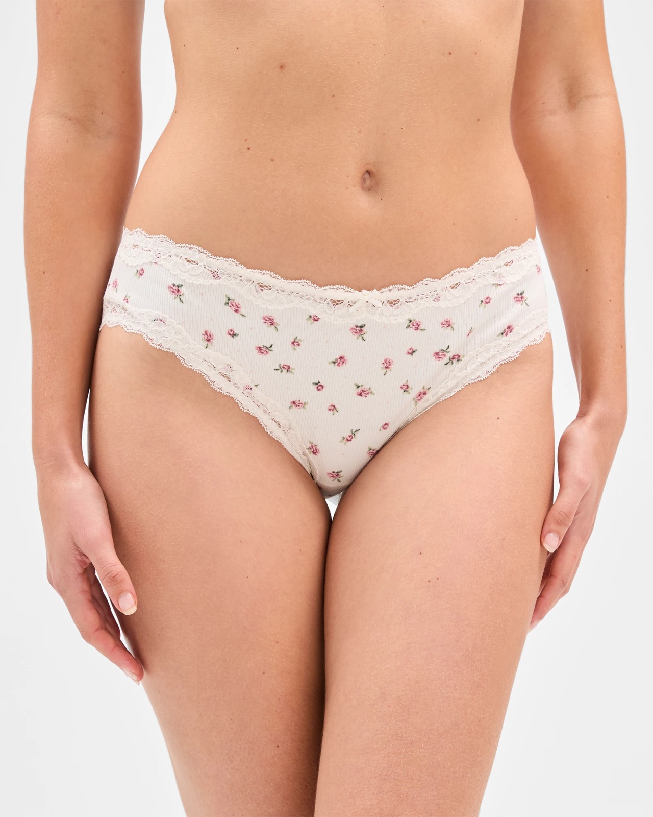 Australian Cotton Blend & Lace 3 Pack Bikini Briefs - Rose Ditsy Floral Print/Foxglove/Hawthorn Rose 2 of 4