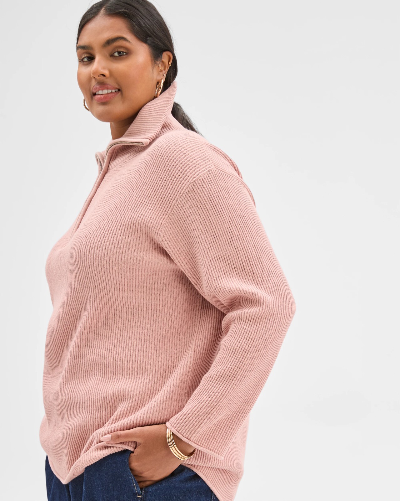 Plus Size Australian Cotton Blend 1/4 Zip Jumper - Blush 3 of 5