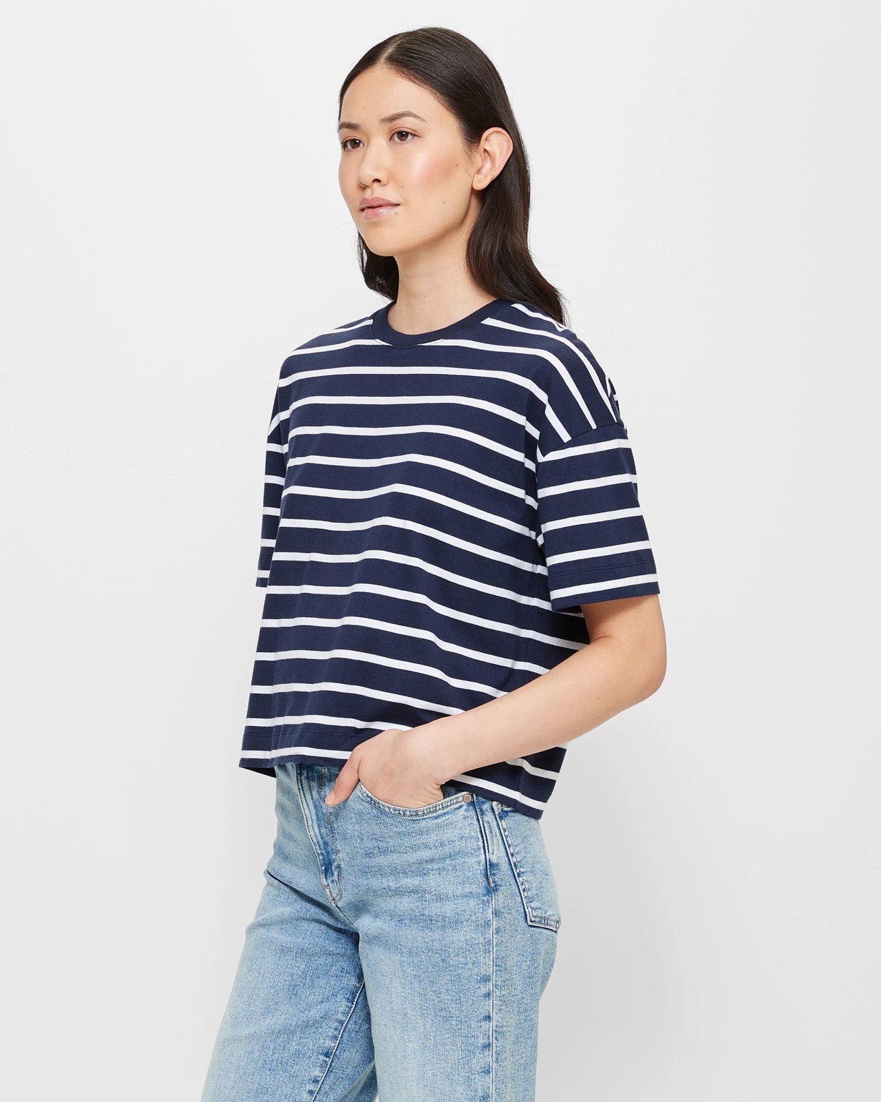 Boxy Crop T-Shirt - Navy + White | Target Australia