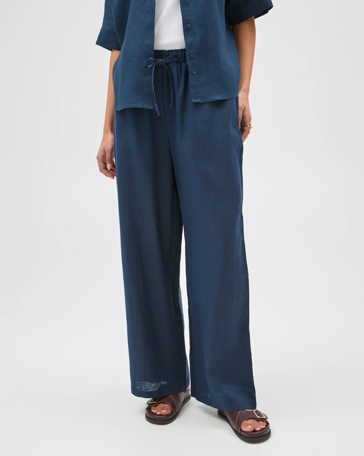 European Linen Wide Leg Pants - Navy Blue 5 of 5