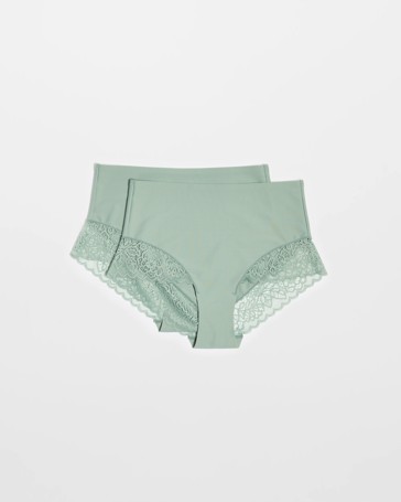 Womens Luna Smooth Touch Lace Bonded Waist Full Briefs 2 Pack