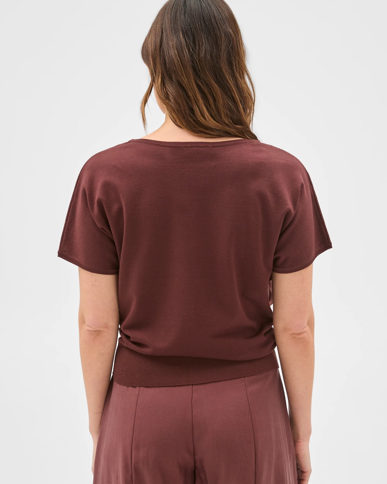 Preview Extended Short Sleeve Knit Top - Dark Chocolate 6 of 6