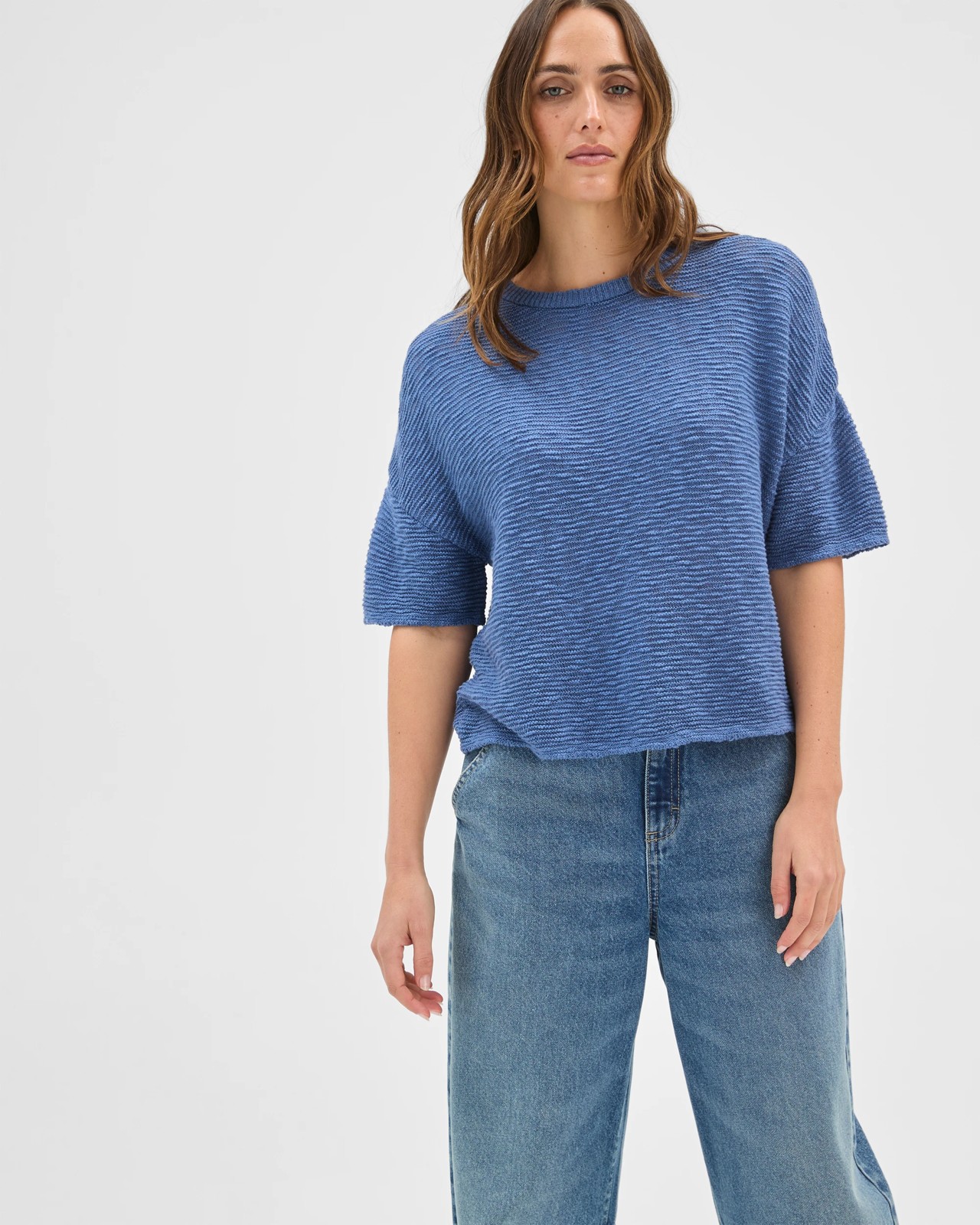 Australian Cotton Slub Detail Knit T-Shirt - Lapis Blue 4 of 5