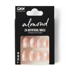 24 Pack Artificial Nails with Adhesive, Almond Shape, Daisy - OXX Cosmetics