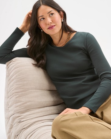 Australian Cotton Long Sleeve Scoop Neck Rib T-Shirt