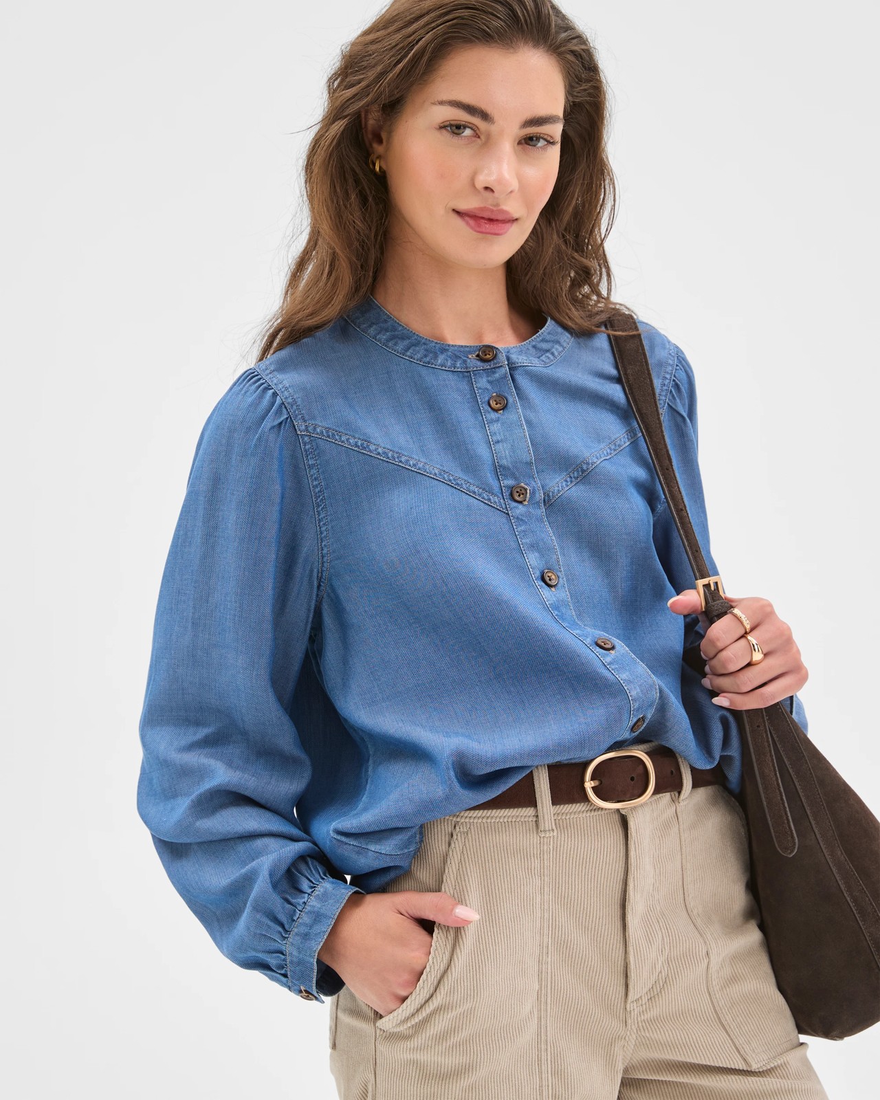 Petites Yoke Detail Chambray Shirt 2 of 5