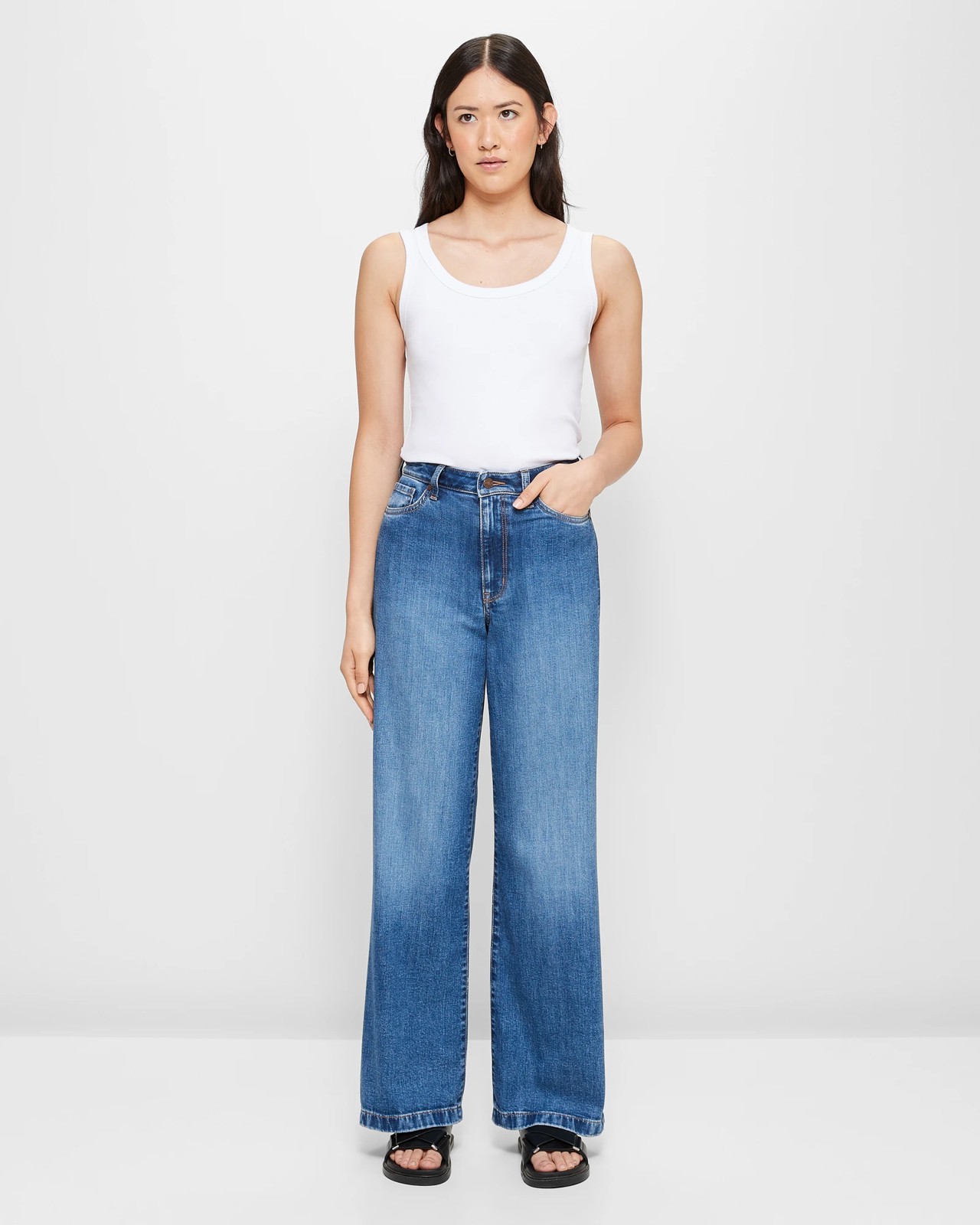 Frankie Wide Leg High Rise Full Length Denim Jeans - Pacific Blue ...