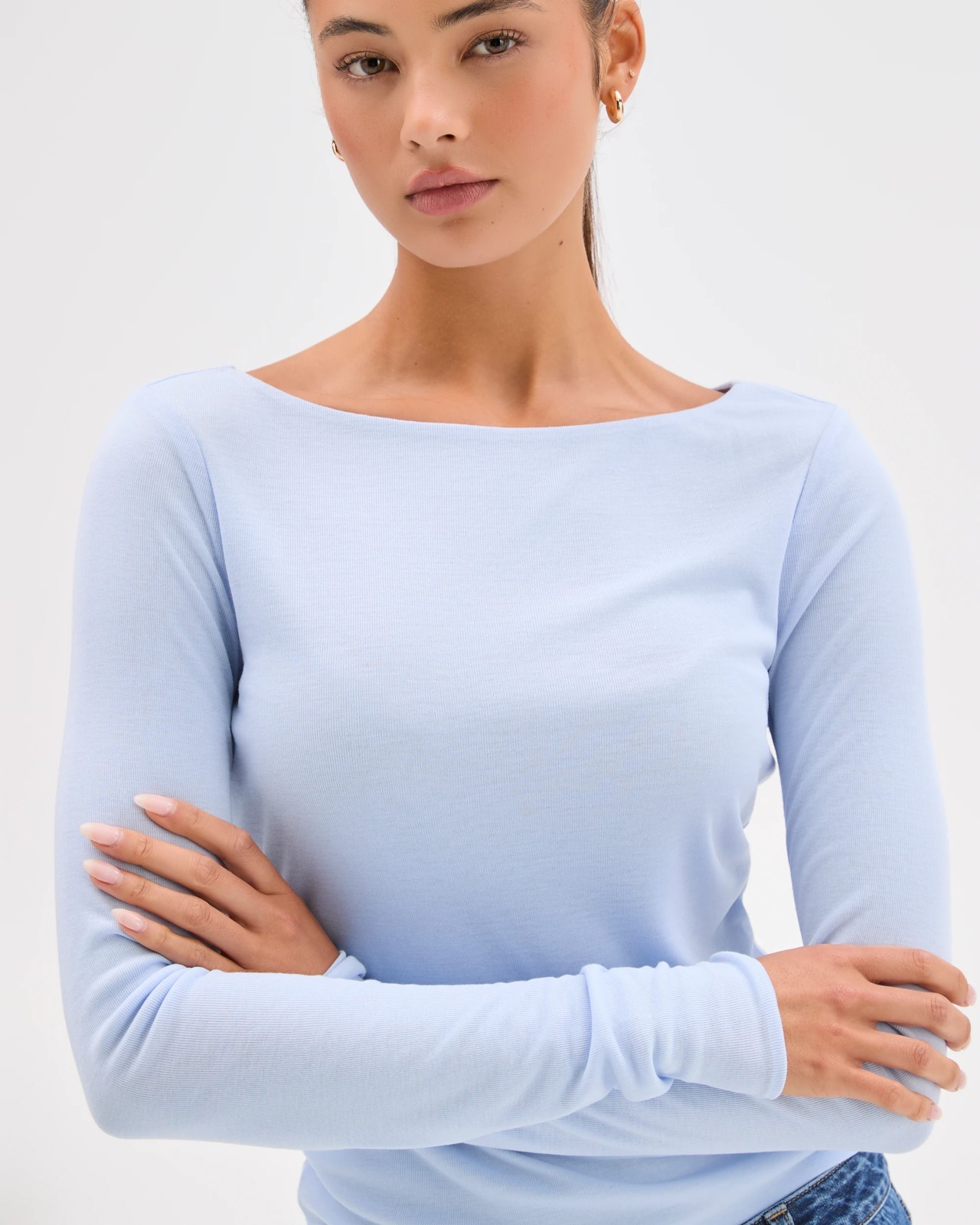 Lily Loves Double Layer Boat Neck Long Sleeve Top - Baby Blue 5 of 5